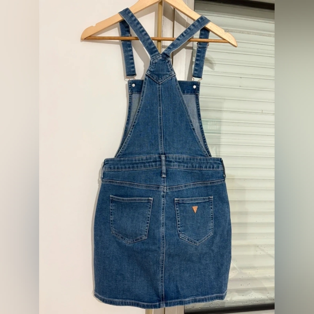Denim Overall Dress with Button Accents - Picture 2 of 6